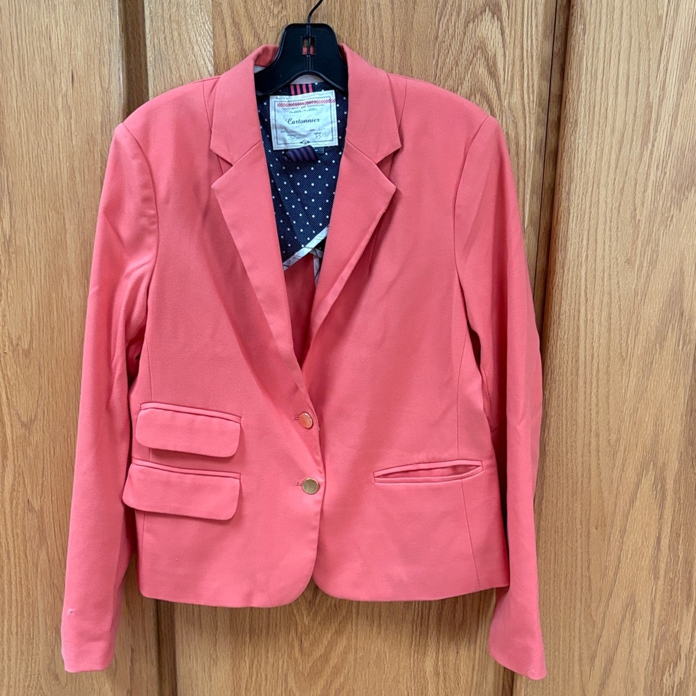 Anthropologie Cartonnier Ellis Jacket Boy Blazer Coral Sherbet Sorbet 10